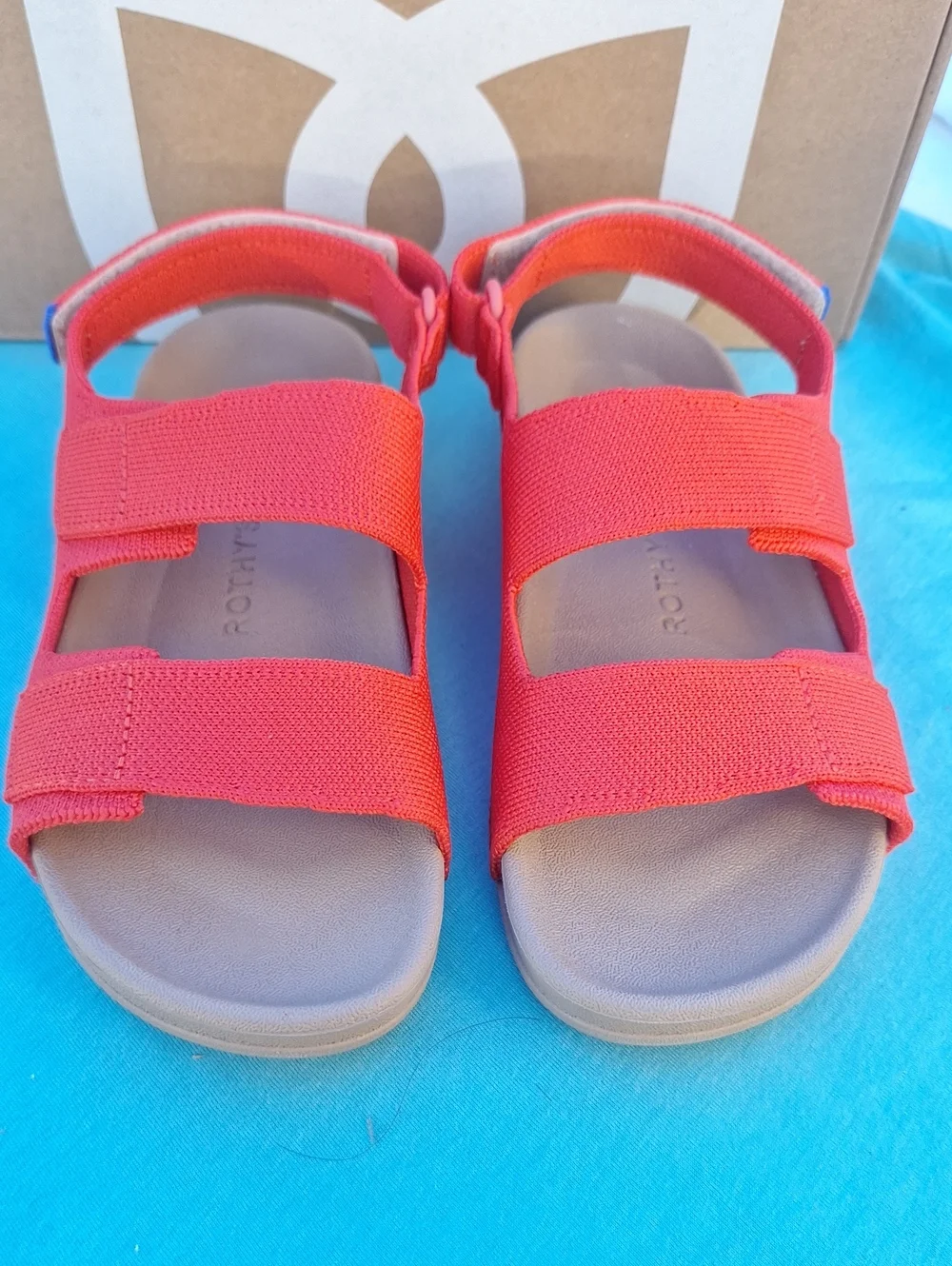 Rothy's Kids Coral-Red Adjustable-Strap Sandals